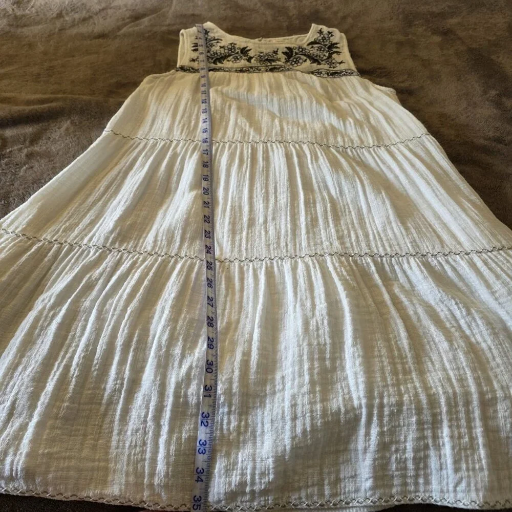 Max Studio White Embroidered Boho Cotton Midi Dress Small Sleeveless Summer - Picture 15 of 16